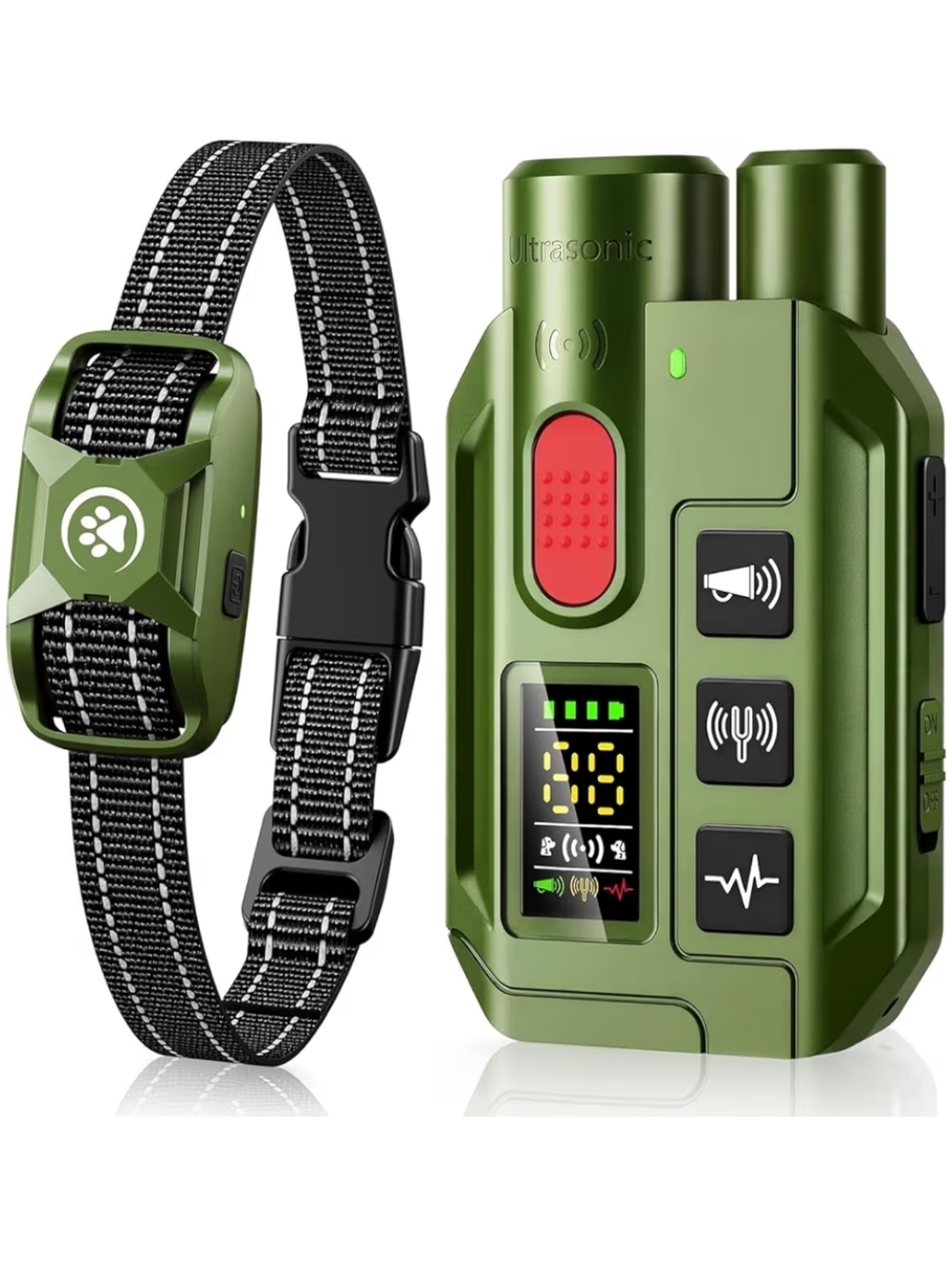 Dog Training Anti-Bark Collar with Remote Olive Green New